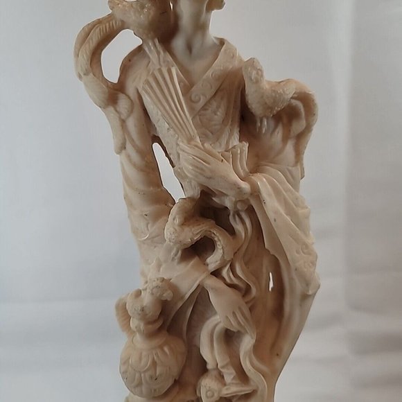 Vintage Asian Carved Soapstone Woman w/ Birds Statue Figure 14" Mexico - Picture 3 of 16